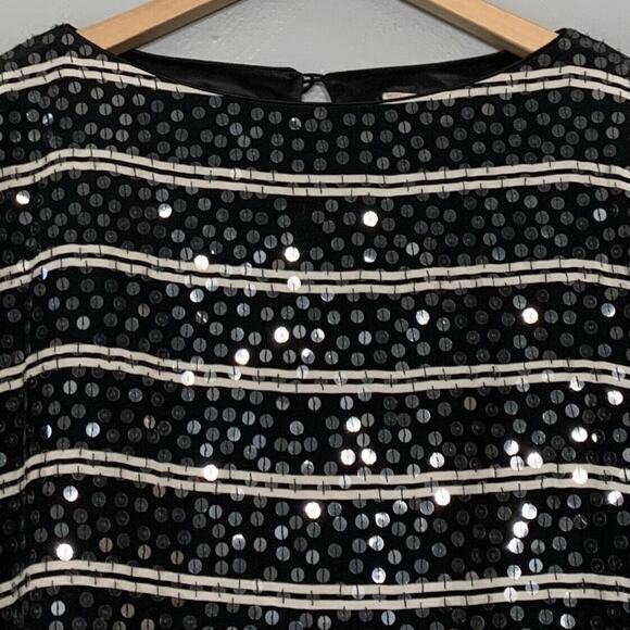 All Over Sequin Top Size 6 Silk Black White Striped Whimsigoth Going Out Party - Picture 3 of 7